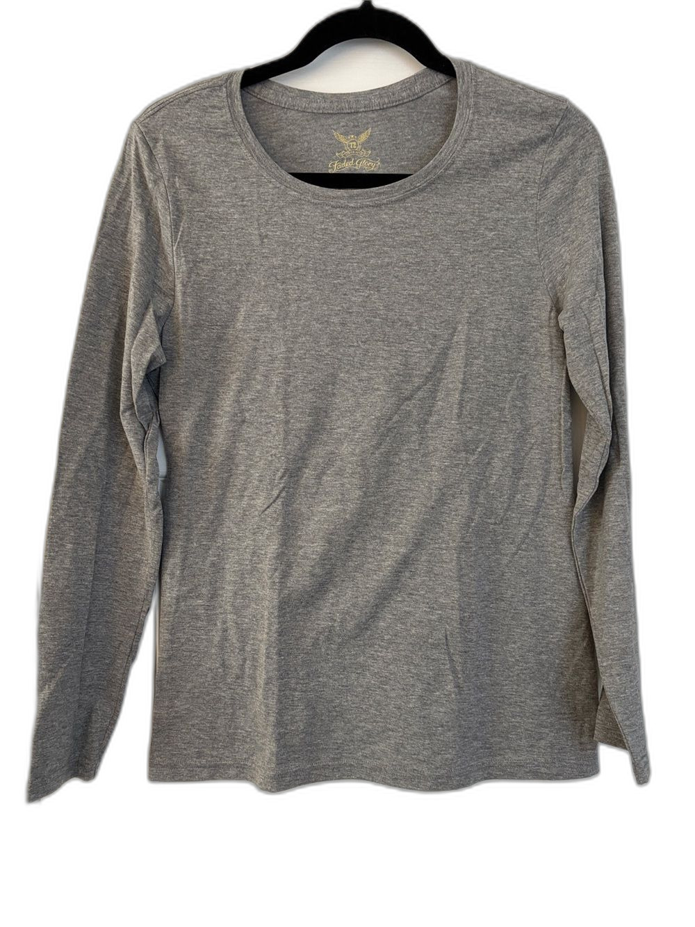Faded Glory Gray Heathered Long Sleeve Scoop Neck Tee Knit Pullover Top Size M